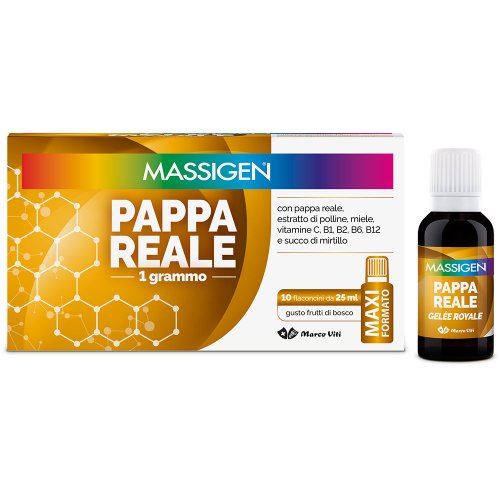 Massigen Pappa Reale 10 Flaconi da 25 ml - Integratore di Pappa Reale e Miele