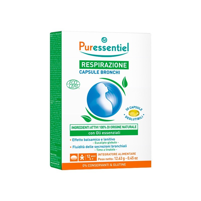 Puressentiel Respirazione Bronchi 30 Capsule - Integratore per Vie Respiratorie