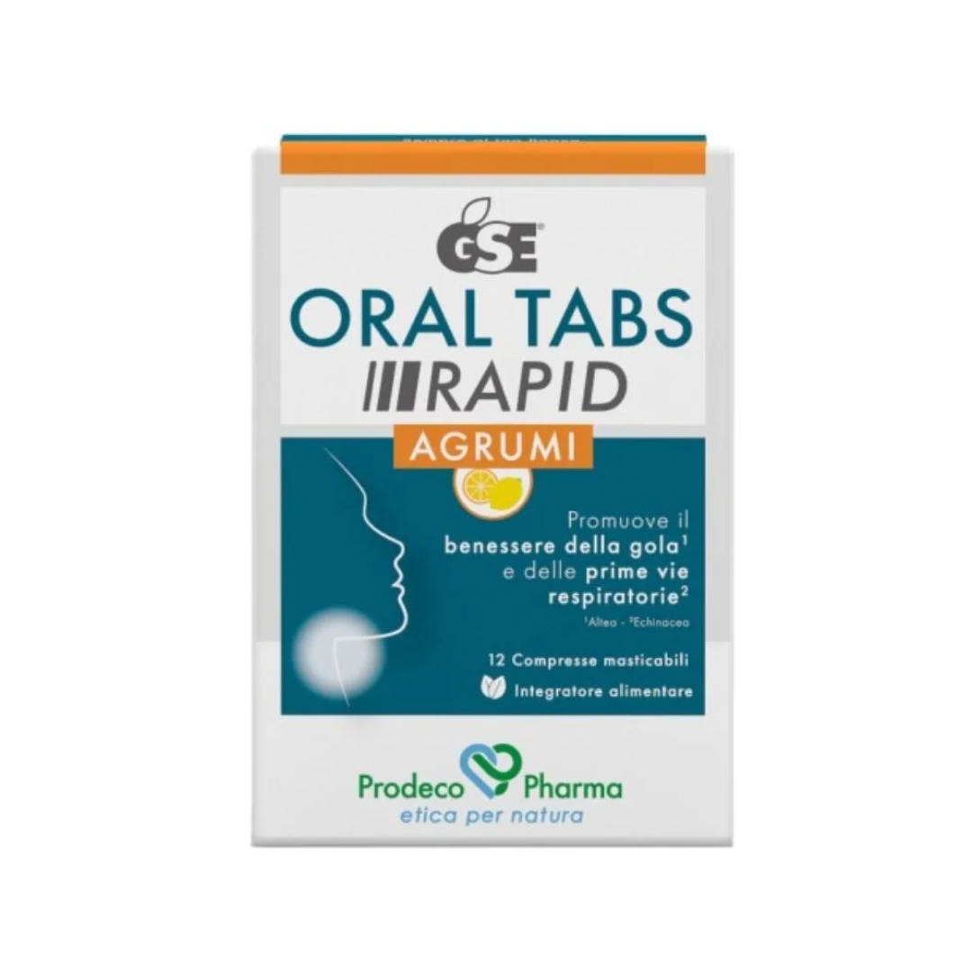 Oral Tabs Rapid Agrumi GSE Biotic+ 12 Compresse - Integratore per la Gola e la Mucosa Respiratoria
