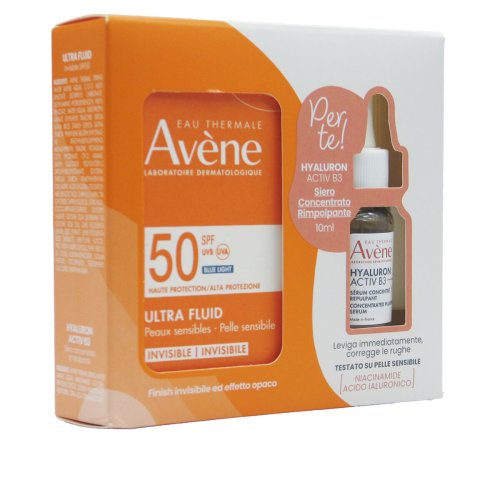 Avene Cofanetto Solare Ultra Fluido Invisibile SPF50 50 Ml + Hyaluron Activ B3 Siero Rimpolpante 10 Ml