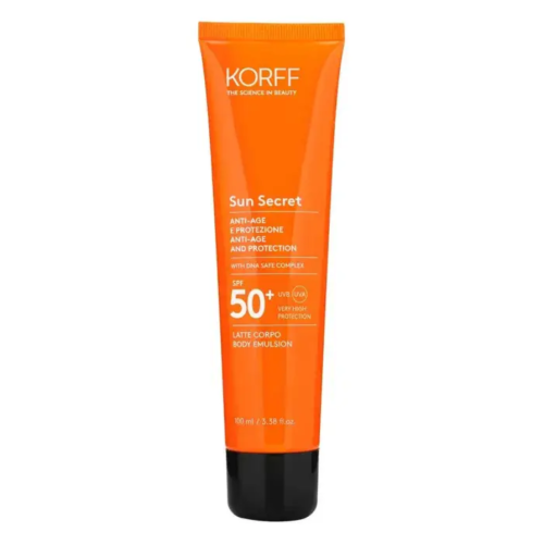 Korff Sun Secret Latte Protettivo Anti Età SPF 50+ Latte Solare Corpo Protezione Molto Alta Resistente All'acqua 100 Ml