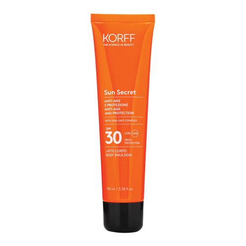 Korff Sun Secret Latte Protettivo Anti Età SPF30 Latte Solare Corpo Protezione Alta Resistente All'acqua 100 Ml