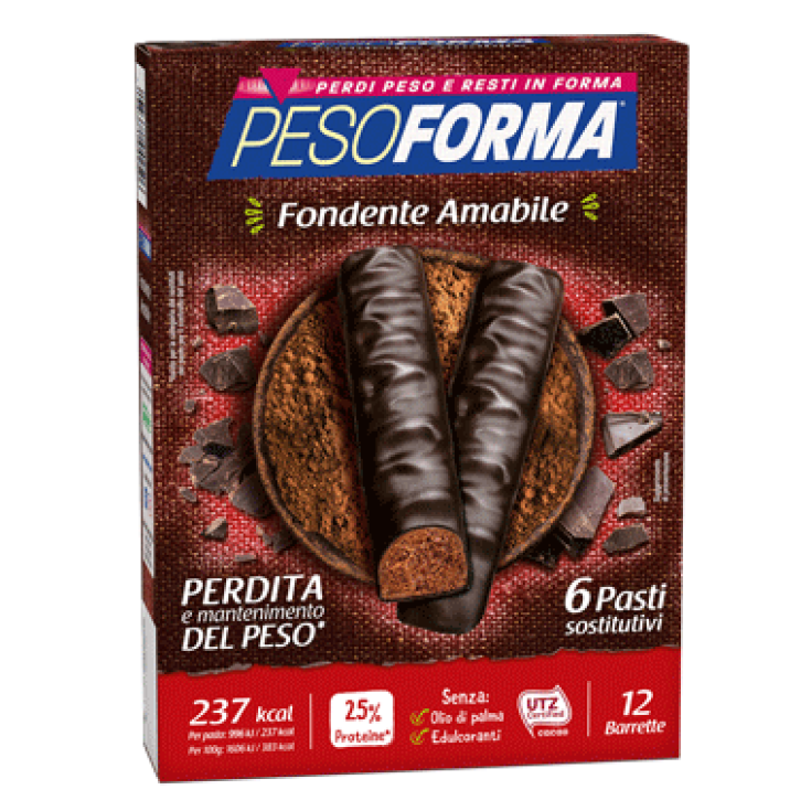 Pesoforma Pasto Sostitutivo Barrette Dark Cioccolato Fondente Amabile 12 Barrette